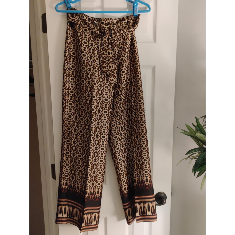 Cache Leopard Tribal Print Palazzo Wide Flared Pants NWOT XS
